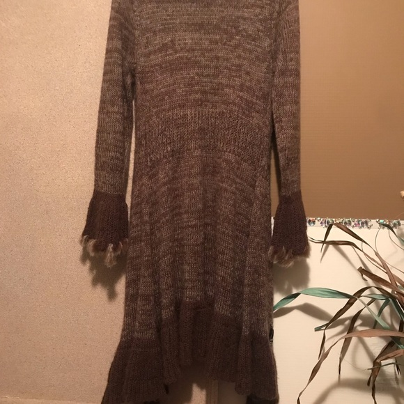 Long Sweater Cover-up Faux Fur Leather &  beads - Picture 8 of 14